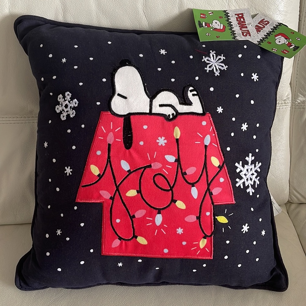 Peanuts Snoopy Navy/Red/White/Black "JOY" Christmas Accent Pillow